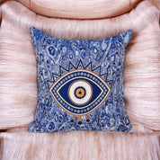 Blue with Gold Accents Evil Eye Pillow Cover, Protective Decor