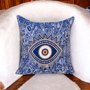 Blue with Gold Accents Evil Eye Pillow Cover, Protective Decor