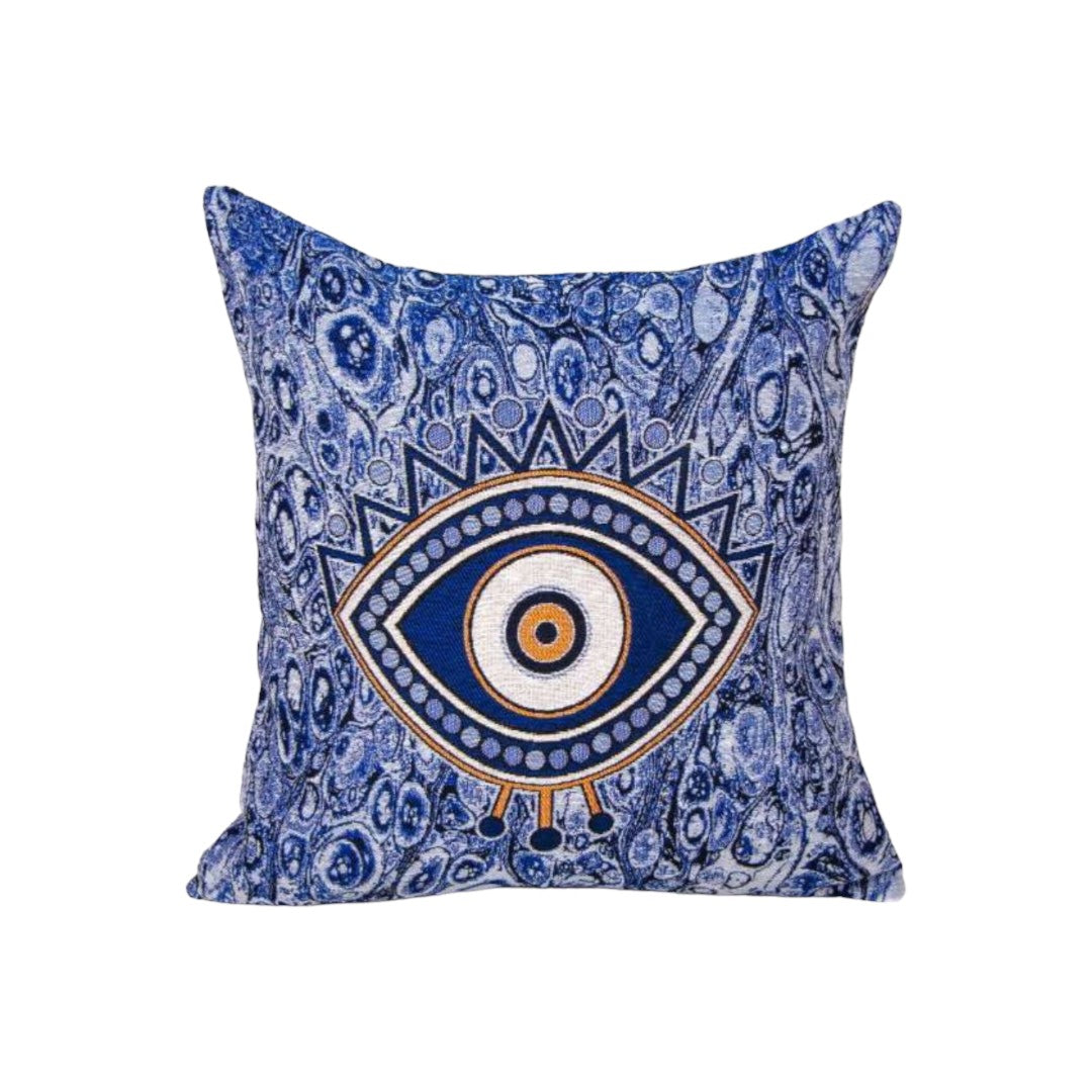 Blue with Gold Accents Evil Eye Pillow Cover, Protective Decor