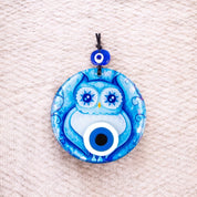 Evil Eye, Owl Design, Hanging Decor, Fusion Glass,  Protection Wall Art