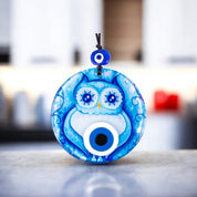 Evil Eye, Owl Design, Hanging Decor, Fusion Glass,  Protection Wall Art