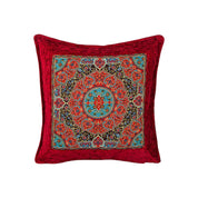 Red Velvet Pillow Cover, Floral Design, Decorative Pillow