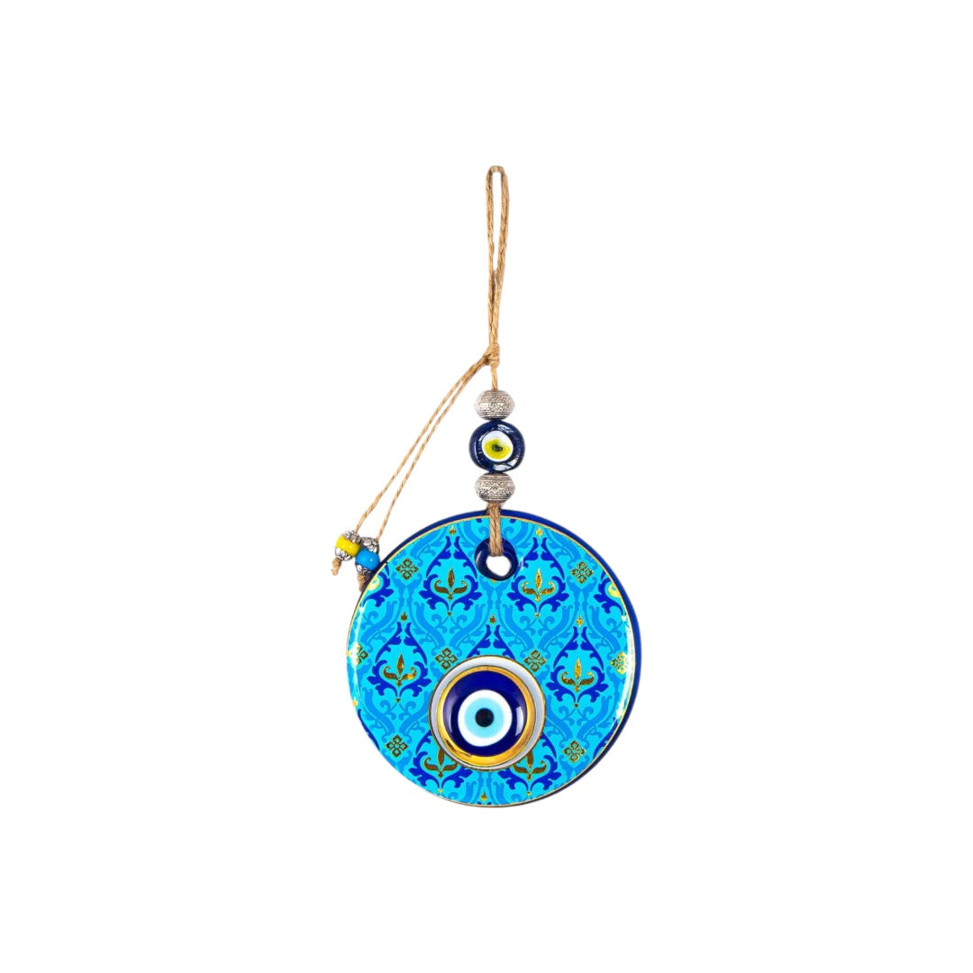 Glass Evil Eye, Wall Hanging Ornament, Gold Accents, Home Decor