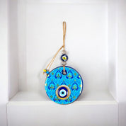 Glass Evil Eye, Wall Hanging Ornament, Gold Accents, Home Decor