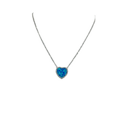 Stunning Blue Opal Heart Pendant Necklace with Zircon Border, Elegant Sterling Silver Jewelry Gift