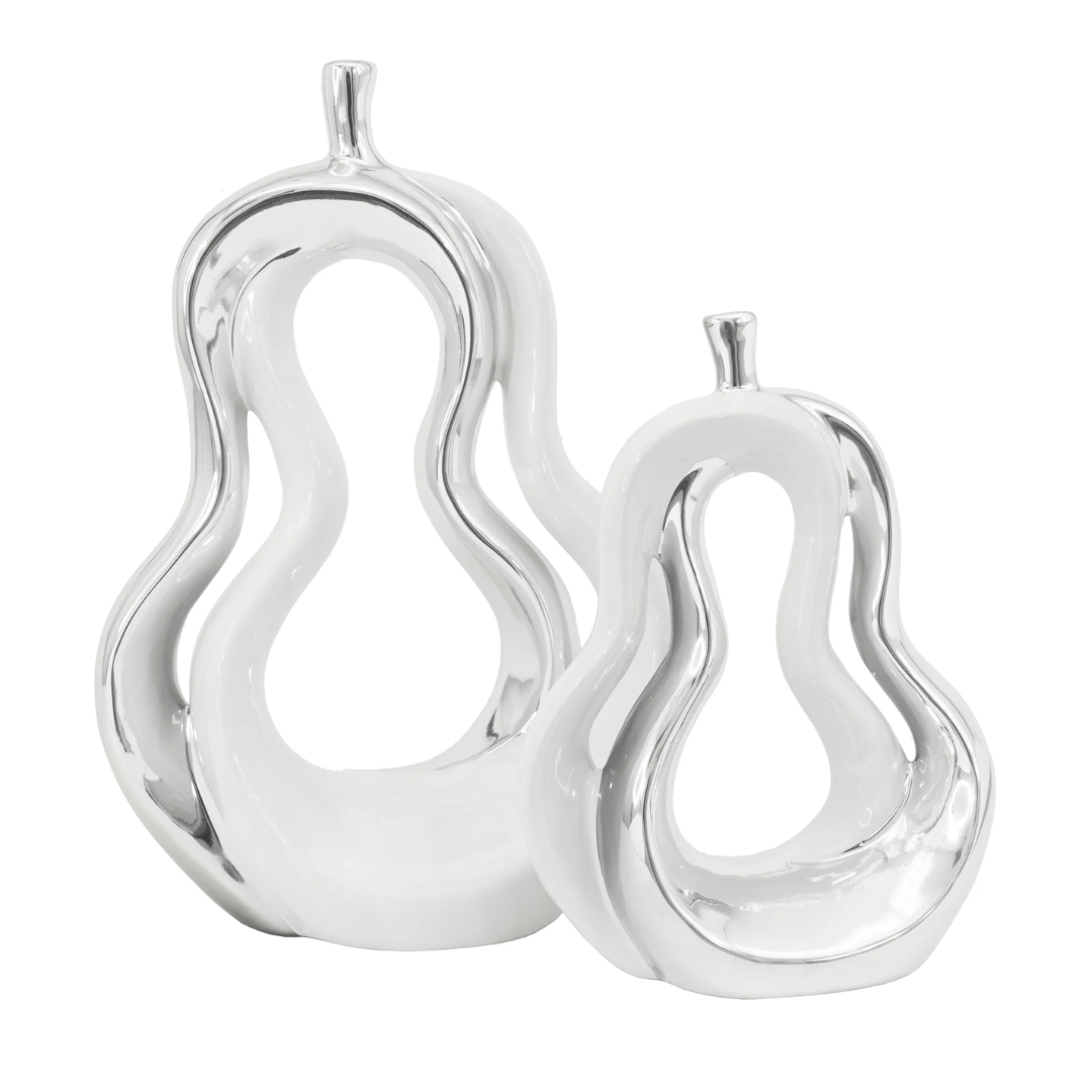 Silver & White Pear Sculpture Set