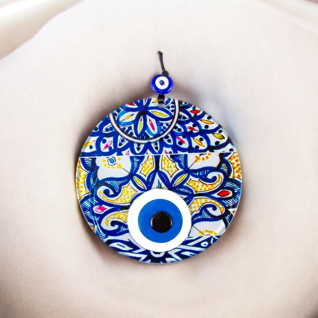 Evil Eye, Moroccan Design, Wall Hanging Glass Decor, Triple Layered Evil Eye, Protection Decor