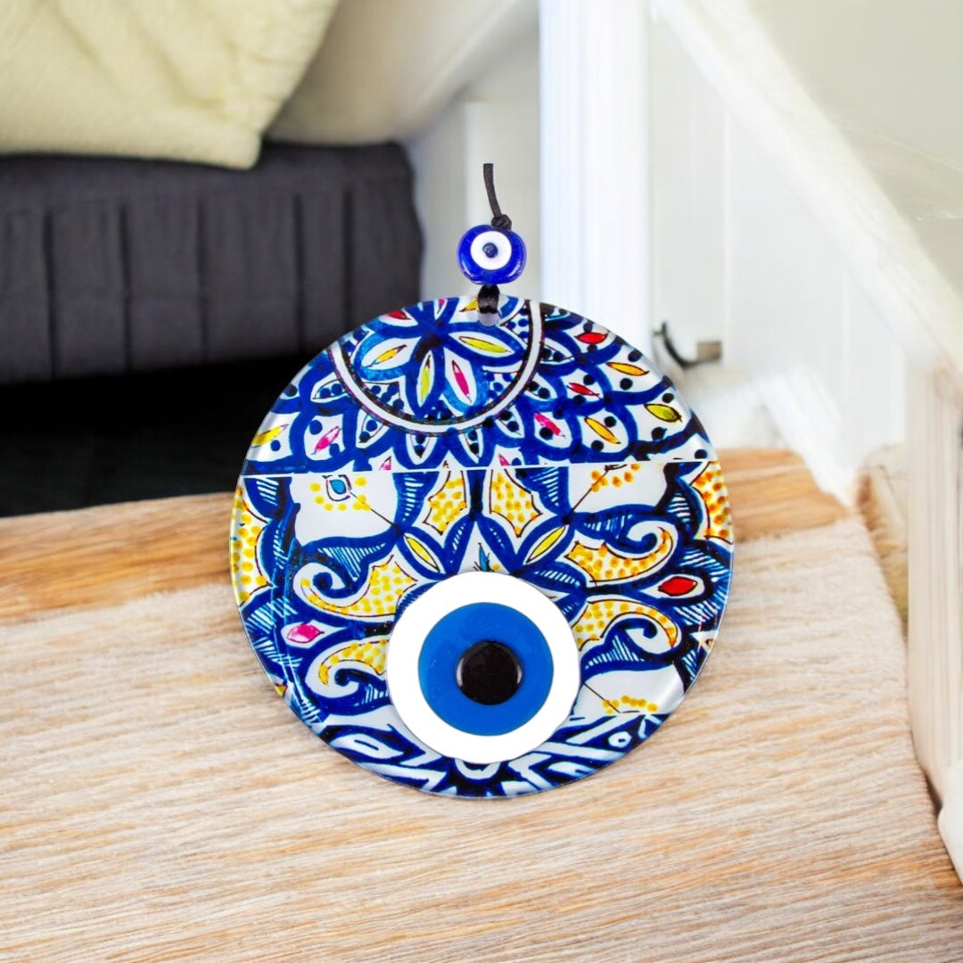 Evil Eye, Moroccan Design, Wall Hanging Glass Decor, Triple Layered Evil Eye, Protection Decor