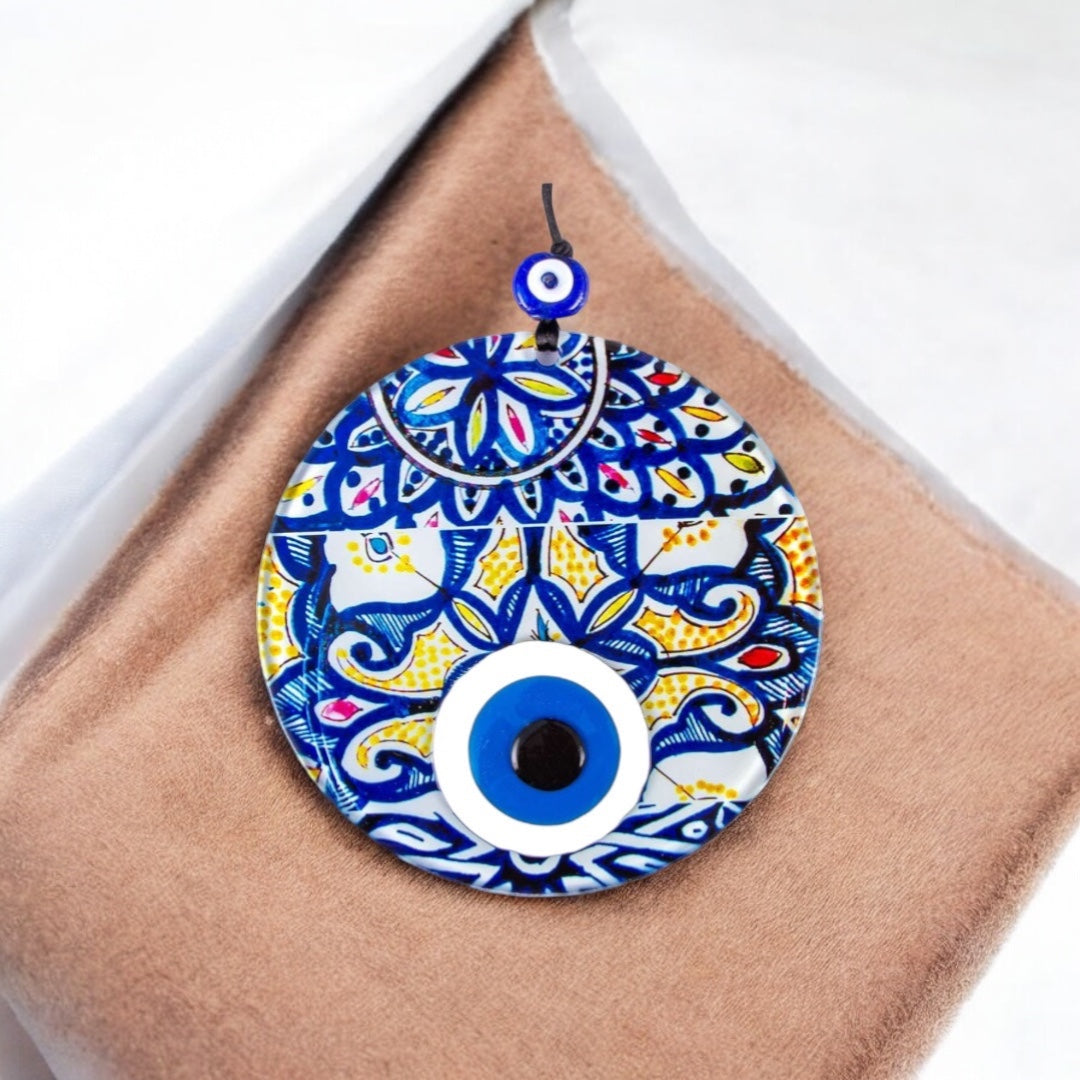 Evil Eye, Moroccan Design, Wall Hanging Glass Decor, Triple Layered Evil Eye, Protection Decor