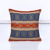 Fabric Pillow Cover, Geometric Design, Blue and Red Accents