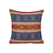 Fabric Pillow Cover, Geometric Design, Blue and Red Accents