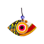 Eye Shaped Evil Eye Wall Art, Multi-Color, Fused Glass with Yellow, Pink, and Black Accents