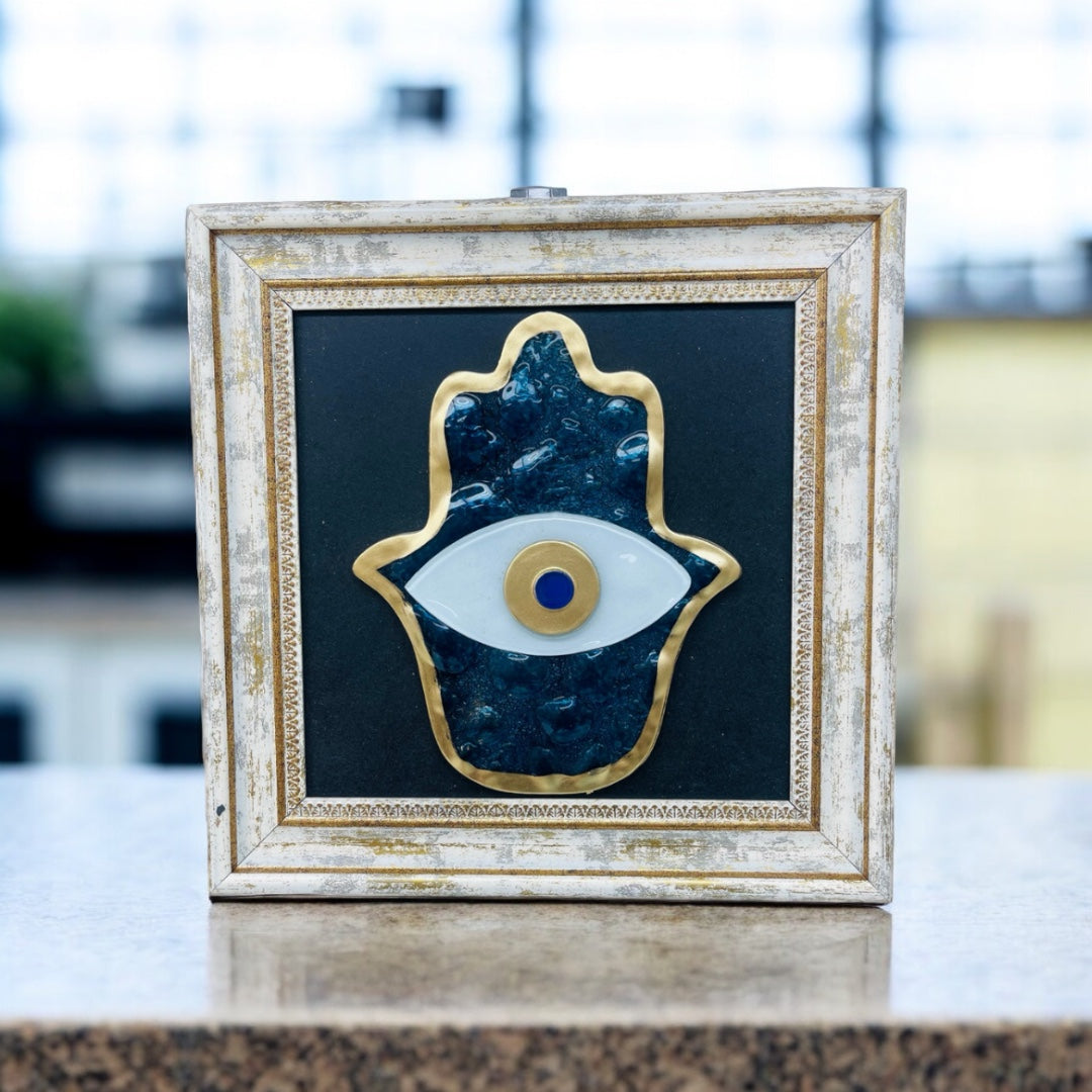 Blue Hamsa Evil Eye Wall Art,,Glass,Fused Glass, Housewarming Gift