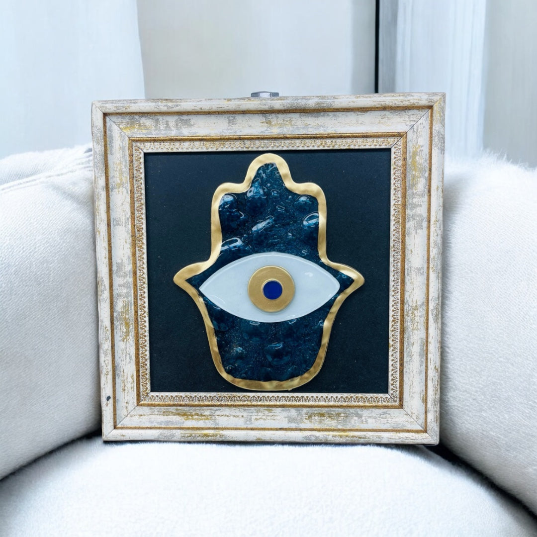 Blue Hamsa Evil Eye Wall Art,,Glass,Fused Glass, Housewarming Gift