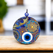 Handmade Triple Layered Evil Eye Glass Design on Sun Motif Glass - Protection Symbol, Cultural Decor Gift