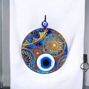 Handmade Triple Layered Evil Eye Glass Design on Sun Motif Glass - Protection Symbol, Cultural Decor Gift