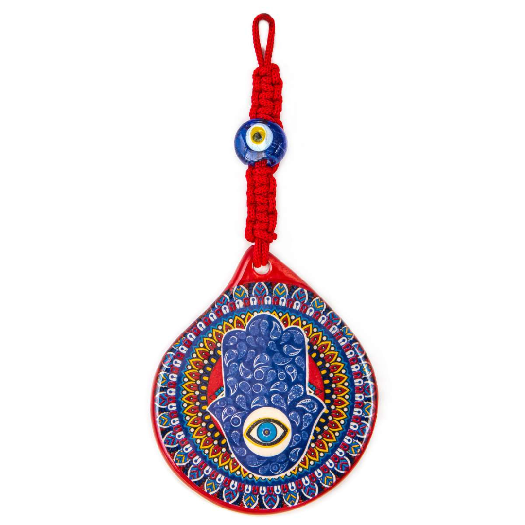 Hamsa, Red or Blue Ceramic, Evil Eye, Wall Hanging Ornament Decor, Protection Gift