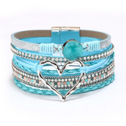 Blue Heartfelt Harmony Leather Wrap Bracelet