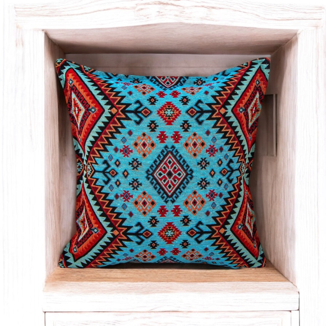 The Bright Red and Blue, Tapestry Fabric Pillow Cover, Decorative Pillow