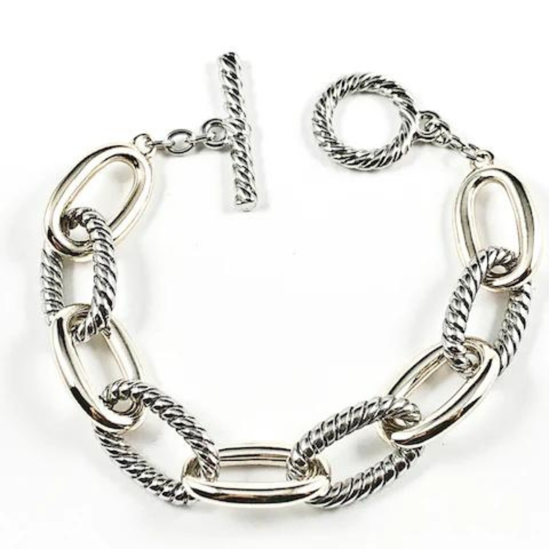 Silver Texture Link Toggle Bracelet