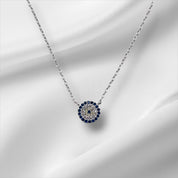 Evil eye, Sterling Silver Jewelry, Round Pendant Necklace , Zirconia Pendant, Unique Gift for Her