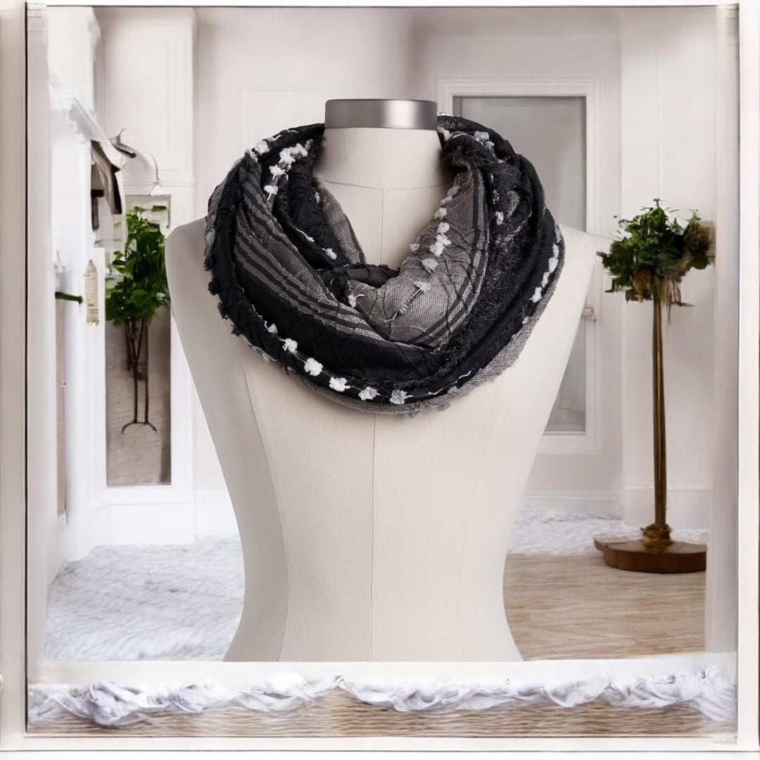 Textured Infinity Scarf in Black Mix: Embrace Confidence and Strength with a Stylish, Versatile Accessory