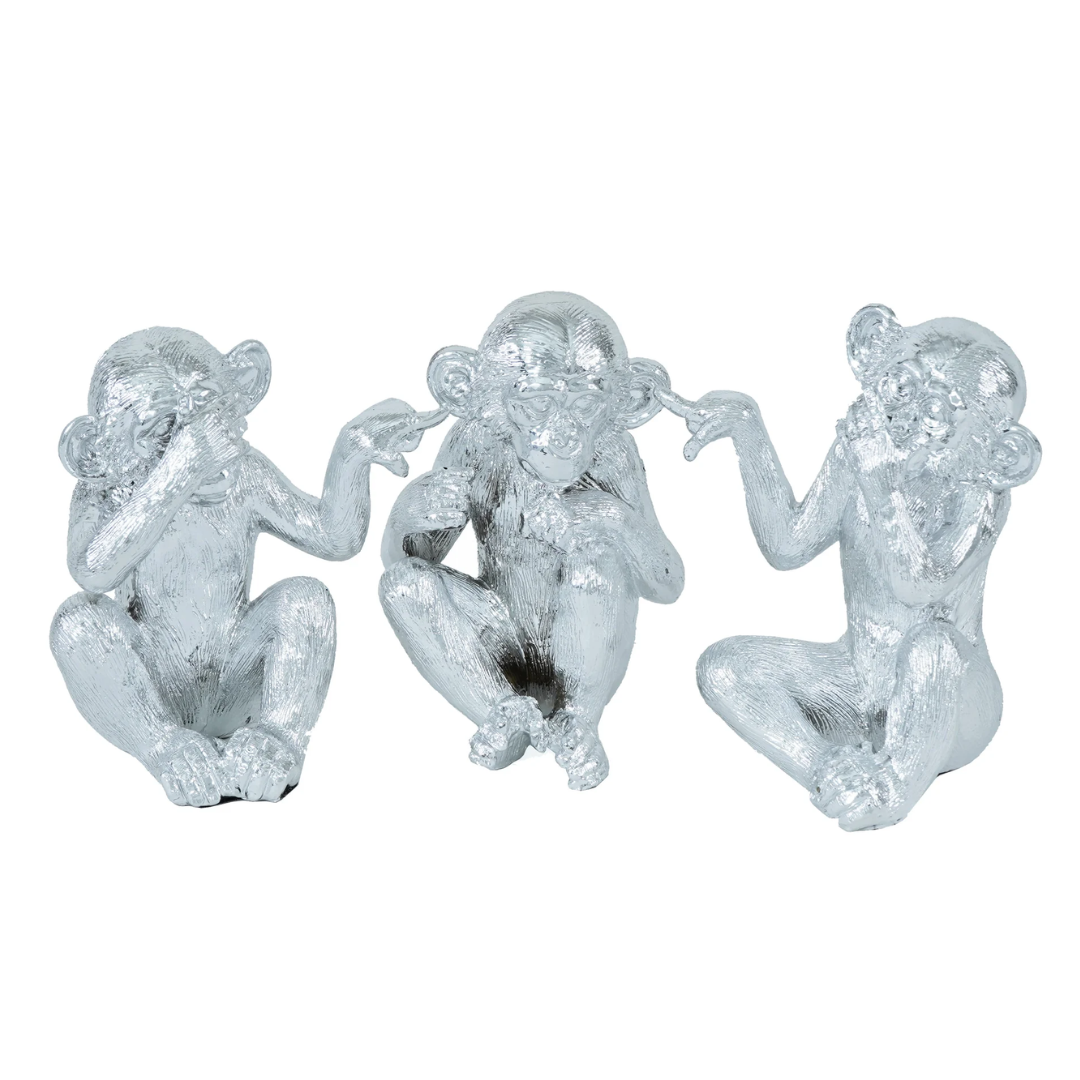 3PC Silver Monkey Decor