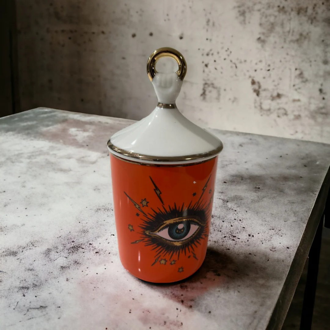 Evil Eye Orange Ceramic Jar