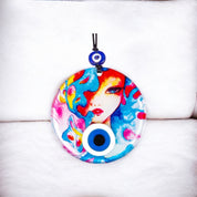 Evil Eye Hanging, Elegant Face Motif, Protection Wall Art, Fusion Glass, Unique Home Decor Gift