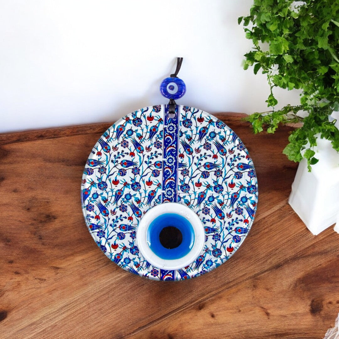 Evil Eye, Handmade Glass Decor, Vibrant Floral Patterns, Triple Layered Evil Eye, Protection Gift