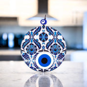 Glass Decor, Intricate Blue and White Accents Design, Evil Eye Protection Symbol, Cultural Decor, Unique Gift