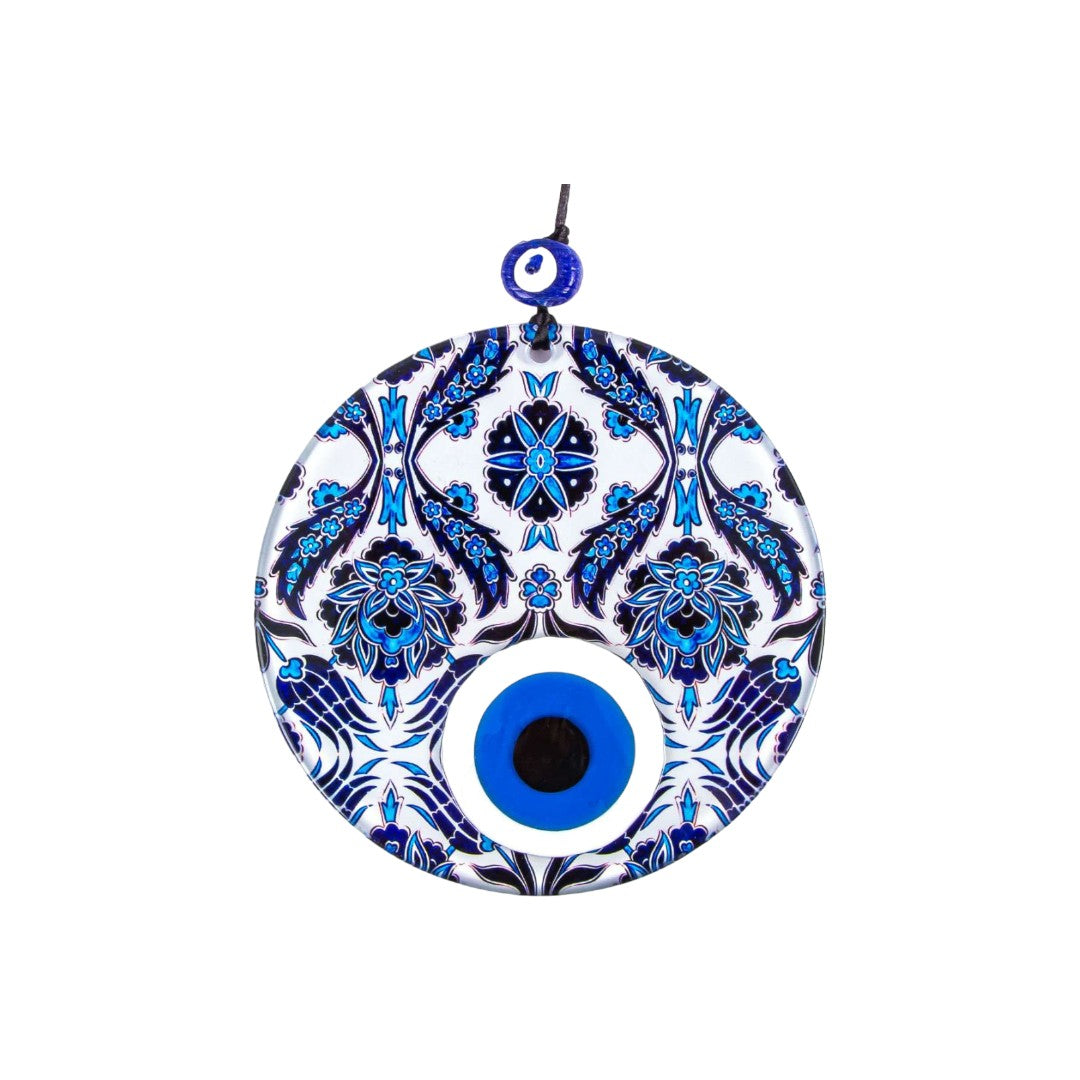 Glass Decor, Intricate Blue and White Accents Design, Evil Eye Protection Symbol, Cultural Decor, Unique Gift