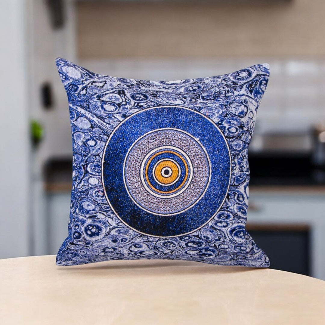 Blue Evil Eye Pillow Cover, Home Décor, Unique Design, Gift, Boho Chic, Mystical Charm