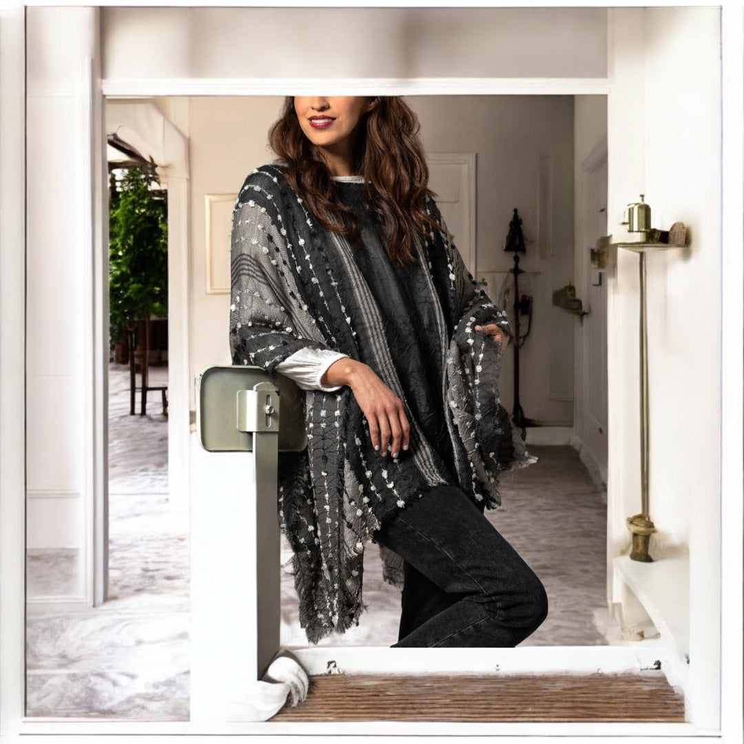 The Textured Poncho - Black Mix: Embrace Confidence, Courage, and Strength with Every Wear