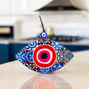 Turkish Evil Eye Wall Art, Multi-Color Fused Glass with Red and Pink Eye Shaped Center