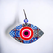 Turkish Evil Eye Wall Art, Multi-Color Fused Glass with Red and Pink Eye Shaped Center