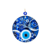 Handmade Blue Glass Evil Eye Wall Hanging with Triple-Layer Design and Swirl Patterns