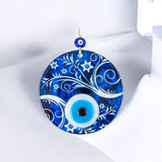 Handmade Blue Glass Evil Eye Wall Hanging with Triple-Layer Design and Swirl Patterns