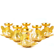 Golden Butterfly Turkish Tea Set – Elegant Glass and Metal Design with Butterfly Patterns