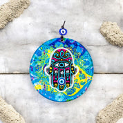 Handmade Multi-Colored Glass Hamsa Evil Eye Wall Hanging with Layered Design