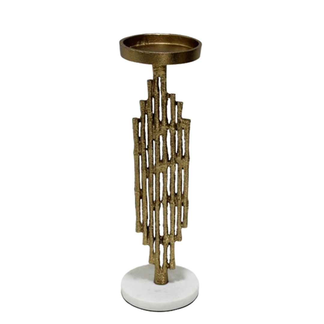 METAL, 19" CONTEMPORARY  CANDLE HOLDER, GOLD