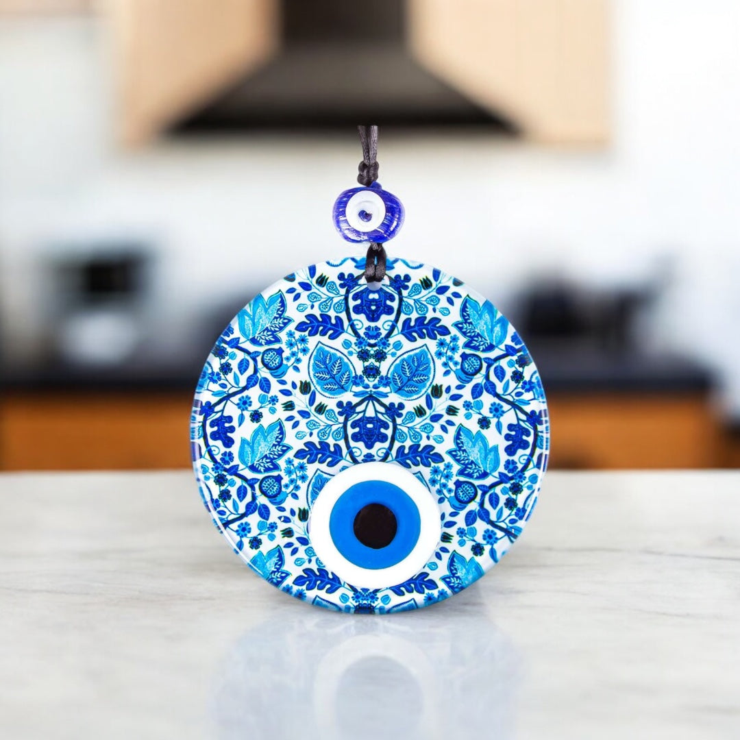 Blue and White Turkish Glass Evil Eye Ornament, Protection Gift