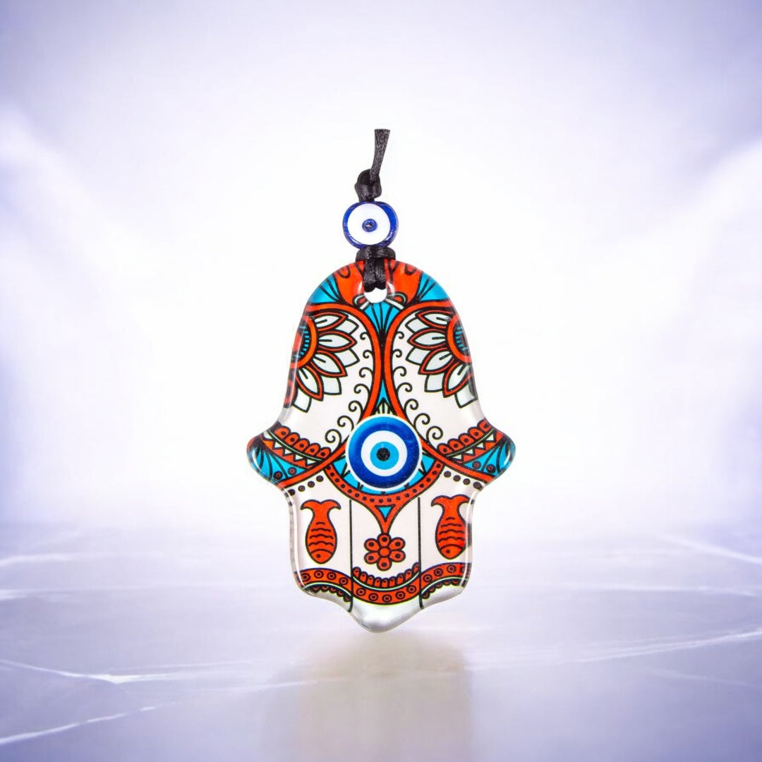 Hamsa, Evil Eye, Glass wall Decor,  Fish Design for Good Luck, House Warming Gift