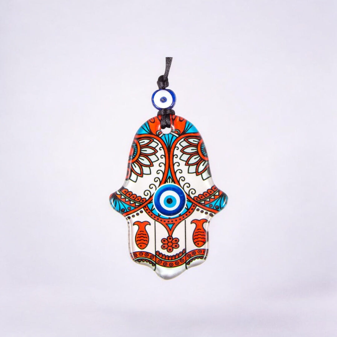 Hamsa, Evil Eye, Glass wall Decor,  Fish Design for Good Luck, House Warming Gift