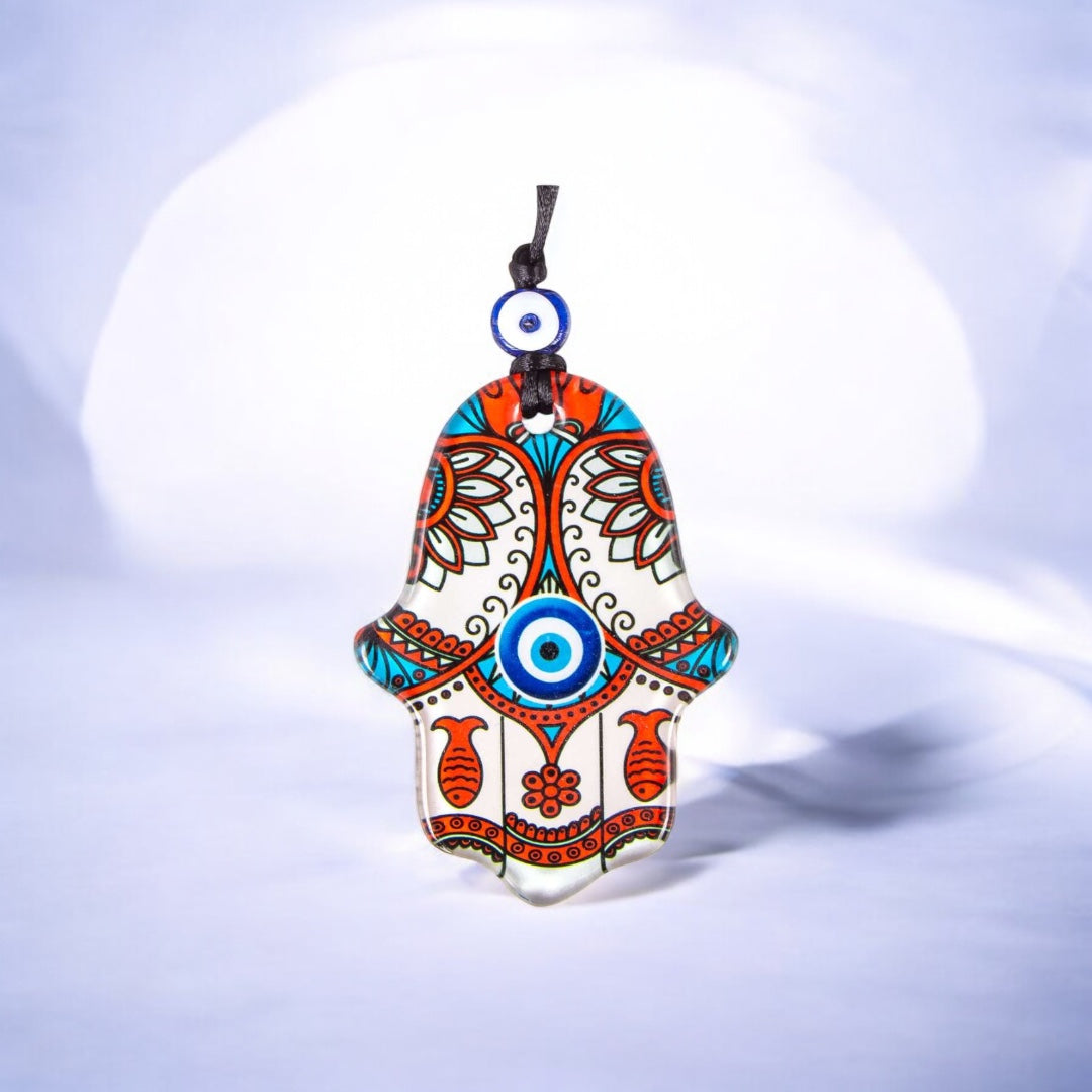 Hamsa, Evil Eye, Glass wall Decor,  Fish Design for Good Luck, House Warming Gift