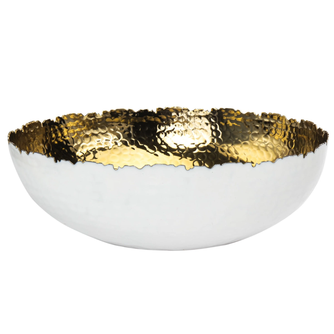 Munro White & Gold Hammered Serving Bowl