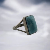 Sterling Silver, Ring, Larimar, Rectangle, Gemstone, Boho