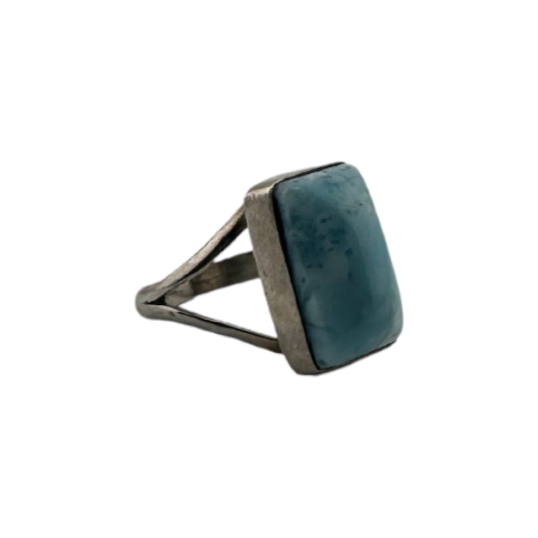 Sterling Silver, Ring, Larimar, Rectangle, Gemstone, Boho