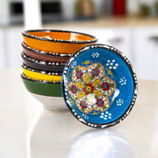 Set of 6 Handcrafted Embossed Pattern Ceramic Bowls with Turkish Ottoman Artistry