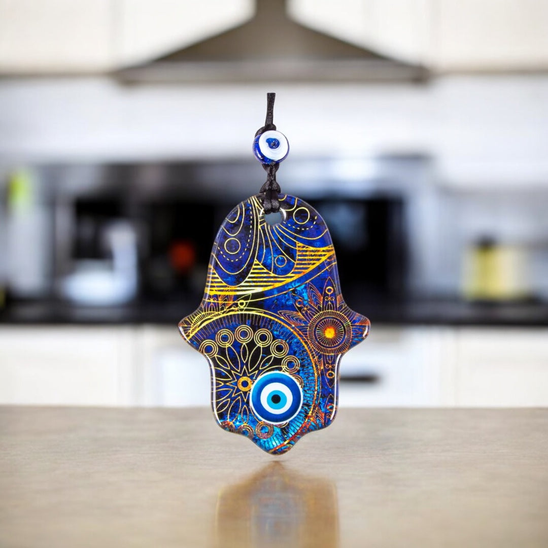 Hamsa, Evil Eye Glass, Wall Hanging Ornament, Elegant Hamsa Decor,  Protective Wall Art